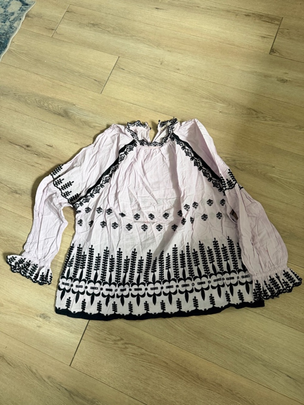 Pale Pink Tunic with Black Embroidery - Picture 2 of 4
